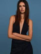 Sexy Fitted Brace Top With Cups Backless V-Neck Bodysuit