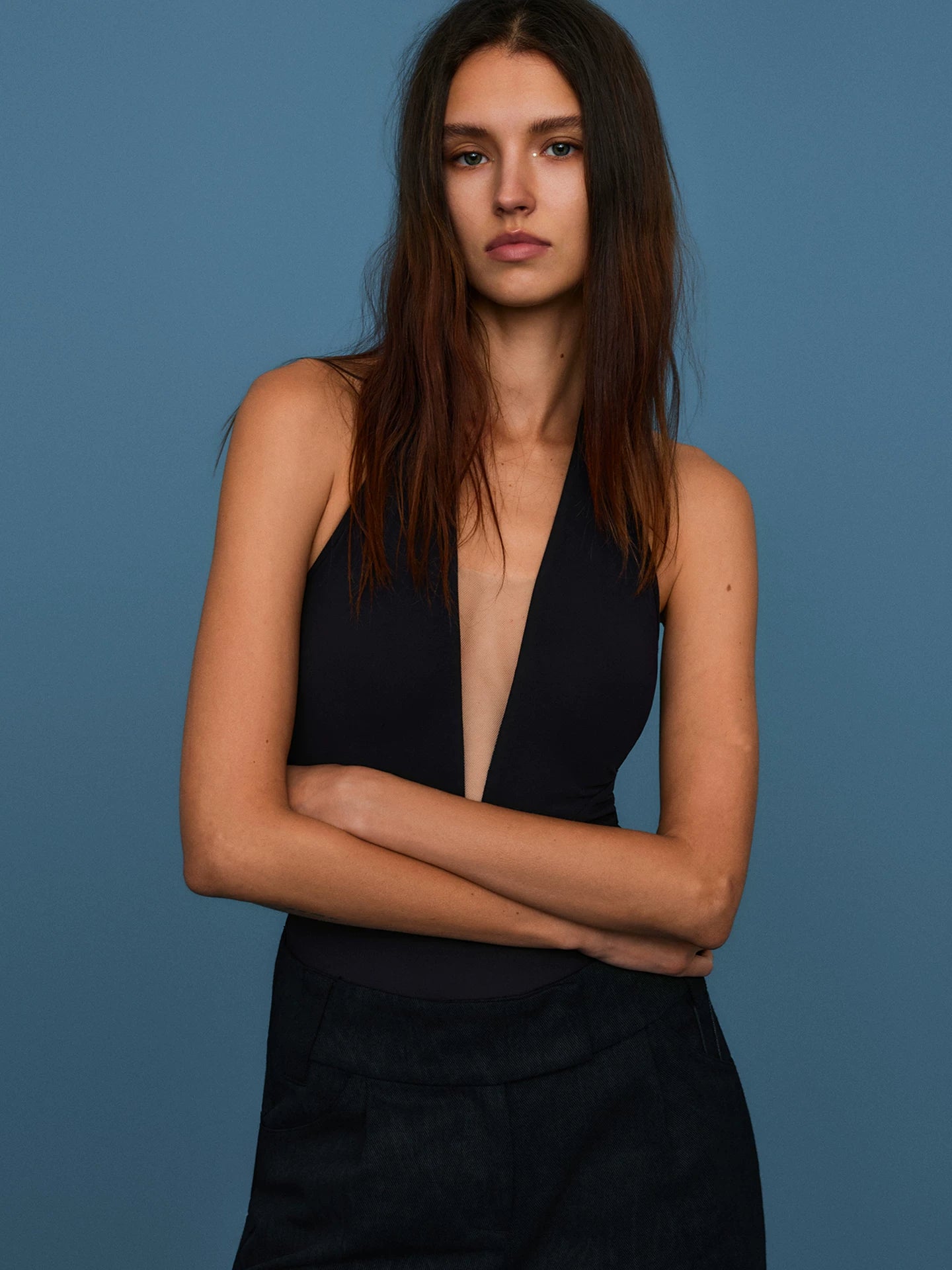 Sexy Fitted Brace Top With Cups Backless V-Neck Bodysuit