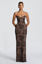 Women's Tube Top Lace Maxi Dress Slim Fit High Waist Hip-Accented