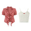 Women's Sweet Red and White Plaid Shirt and Denim Skirt Three-Piece Set