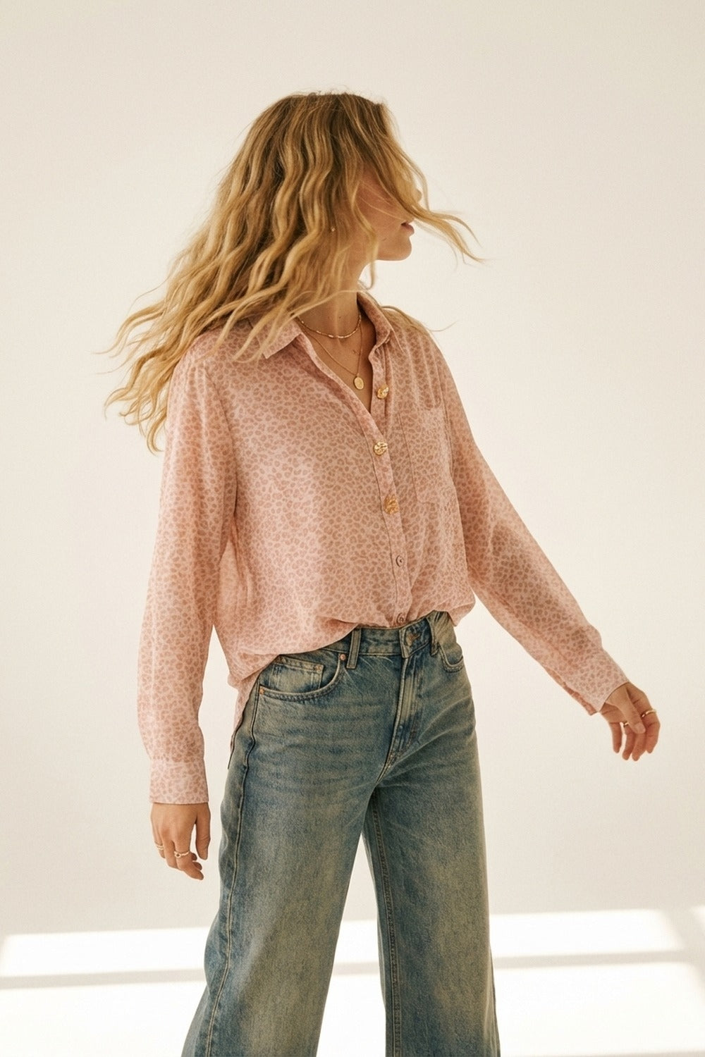 Pink Animal print shirt in sheer fabric with Button-Up Shirt and Pocket Main image
