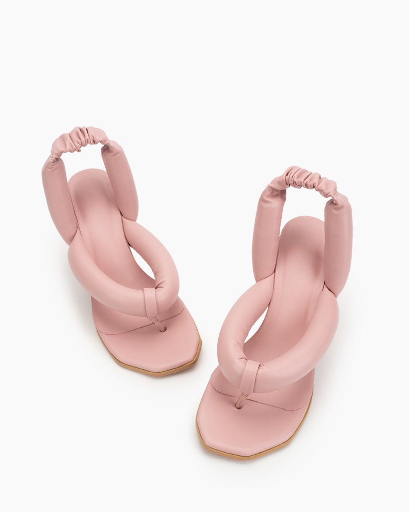 Love Design Chunky Block High Heel Elastic Strap Thong Sandals