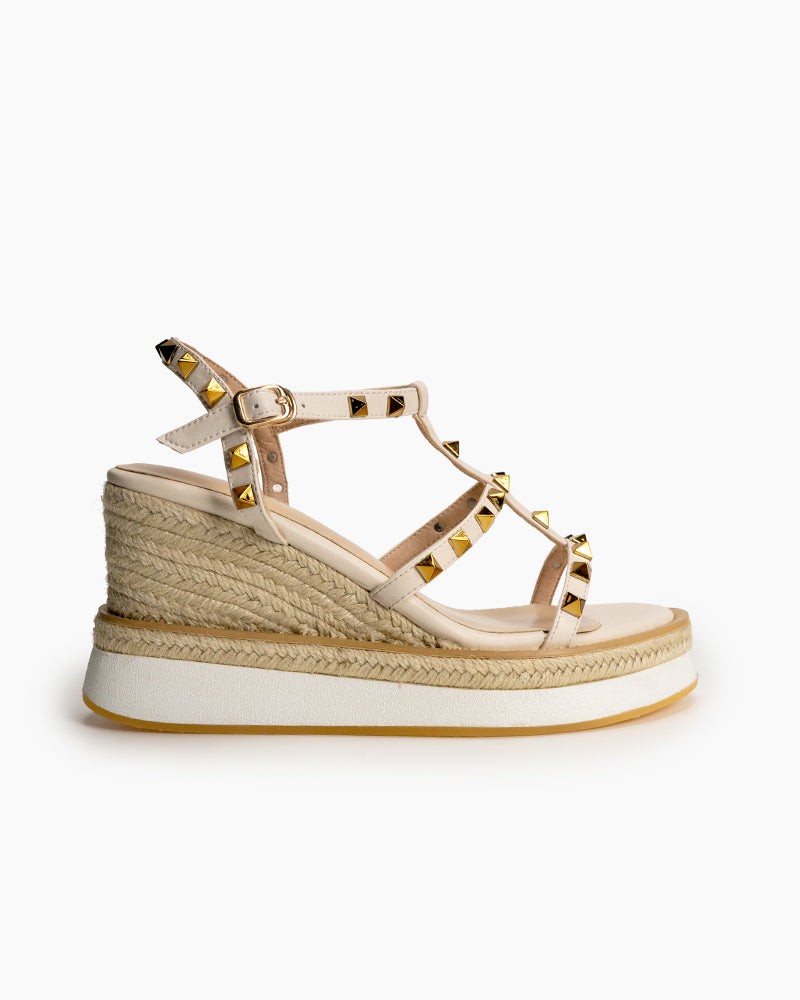 Studded Adjustable Ankle Strap Espadrille Wedges Chunky Platform Sandals
