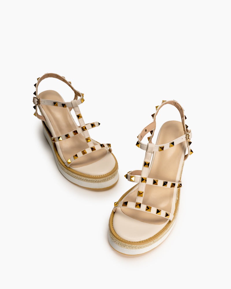 Studded Adjustable Ankle Strap Espadrille Wedges Chunky Platform Sandals