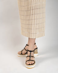 Studded Adjustable Ankle Strap Espadrille Wedges Chunky Platform Sandals