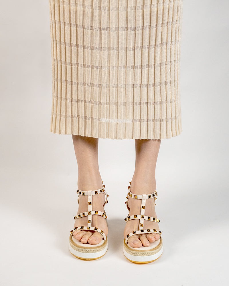 Studded Adjustable Ankle Strap Espadrille Wedges Chunky Platform Sandals