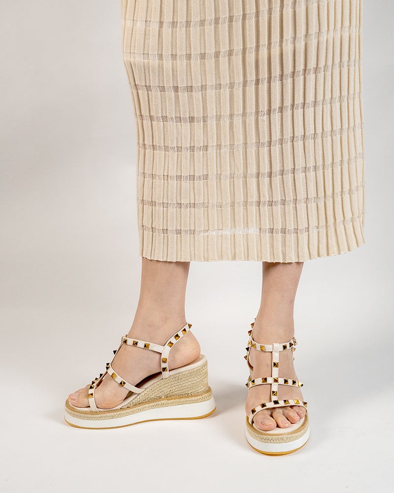 Studded Adjustable Ankle Strap Espadrille Wedges Chunky Platform Sandals