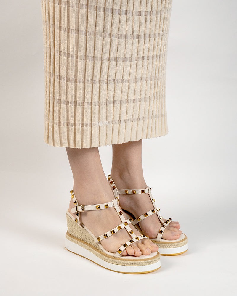 Studded Adjustable Ankle Strap Espadrille Wedges Chunky Platform Sandals