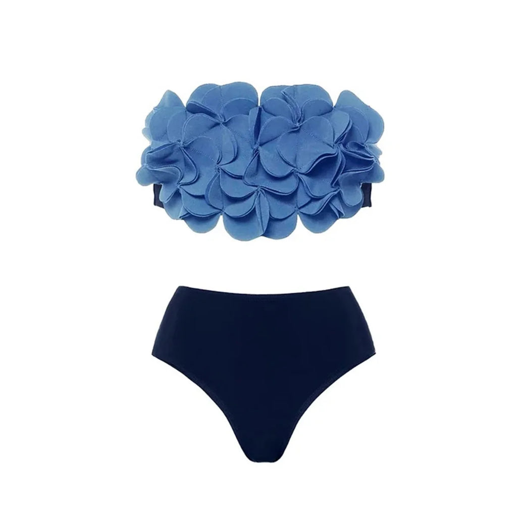 Women's 2 Piece Laser Flower Bandeau Bikini Set Push Up Swimsuit