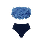 Women's 2 Piece Laser Flower Bandeau Bikini Set Push Up Swimsuit