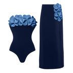 Women's 2 Piece Laser Flower Bandeau Bikini Set Push Up Swimsuit