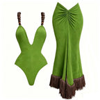 Halter Bandeau Bikini Set Women's Sexy Push Up Swimsuit Long Skirt Beachwear