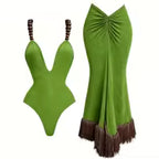 Halter Bandeau Bikini Set Women's Sexy Push Up Swimsuit Long Skirt Beachwear