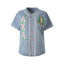 Greek Letter Embroidered Button Women's Denim Baseball Jersey Light Blue