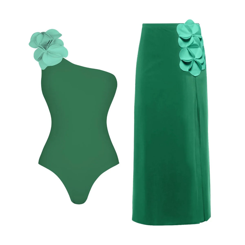 Women's 2 Piece Laser Flower Bandeau Bikini Set Push Up Swimsuit