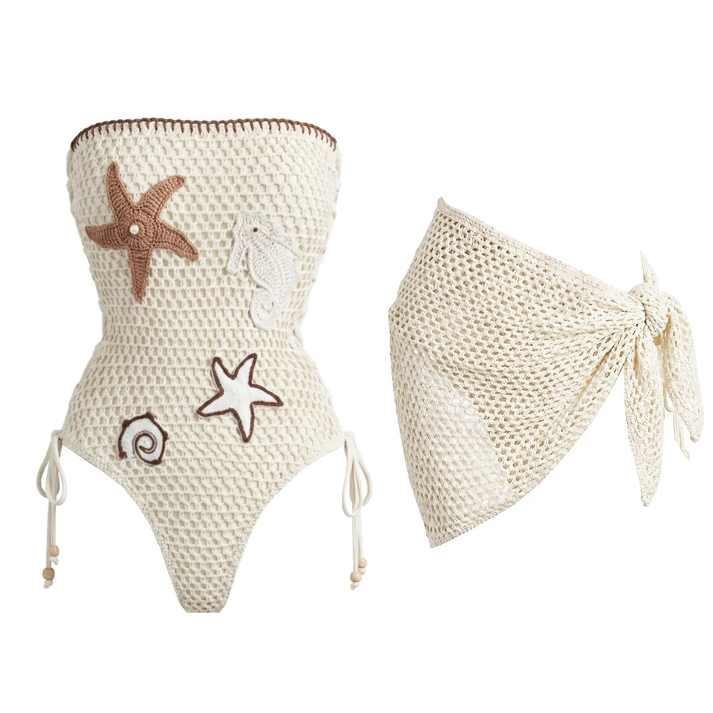 Women's 2 Piece Crochet One Piece Swimsuit Sexy Bikini Set Bathing Suit Main image
