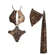 Women's 2 Piece Halter Bikini Set Printed Push Up Swimsuit With Mini Skirt Main image