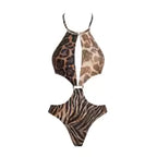 Women's 2 Piece Halter Bikini Set Printed Push Up Swimsuit With Mini Skirt