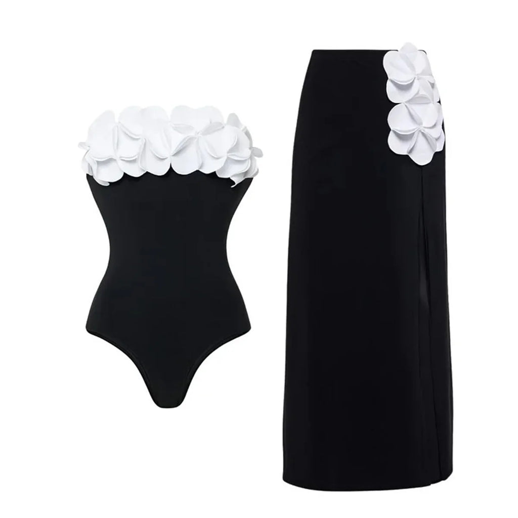 Women's 2 Piece Laser Flower Bandeau Bikini Set Push Up Swimsuit
