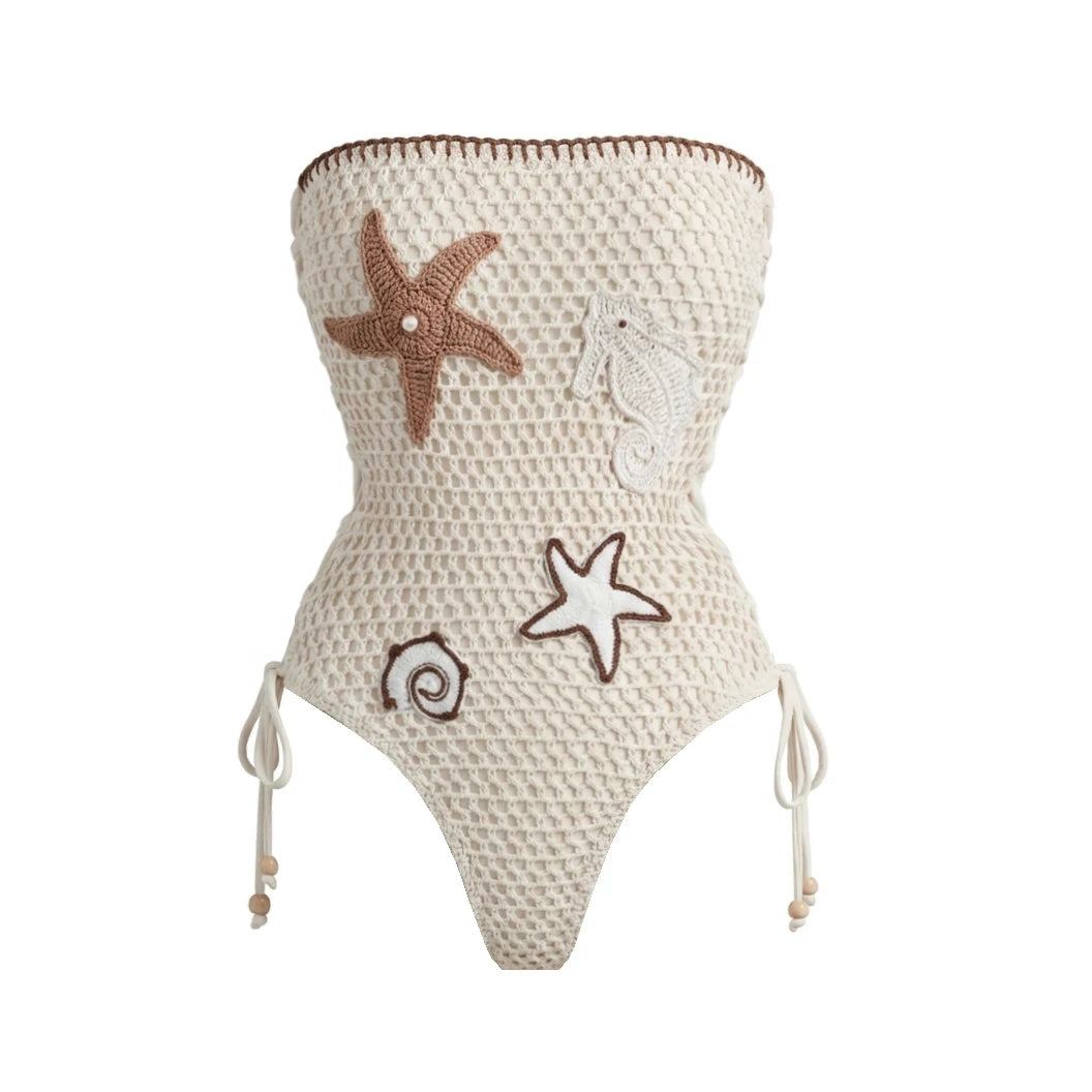 Women's 2 Piece Crochet One Piece Swimsuit Sexy Bikini Set Bathing Suit Secondary image