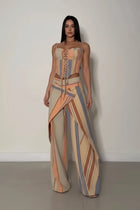 Women's Print Vest and Pleated Pants Set Lace Up