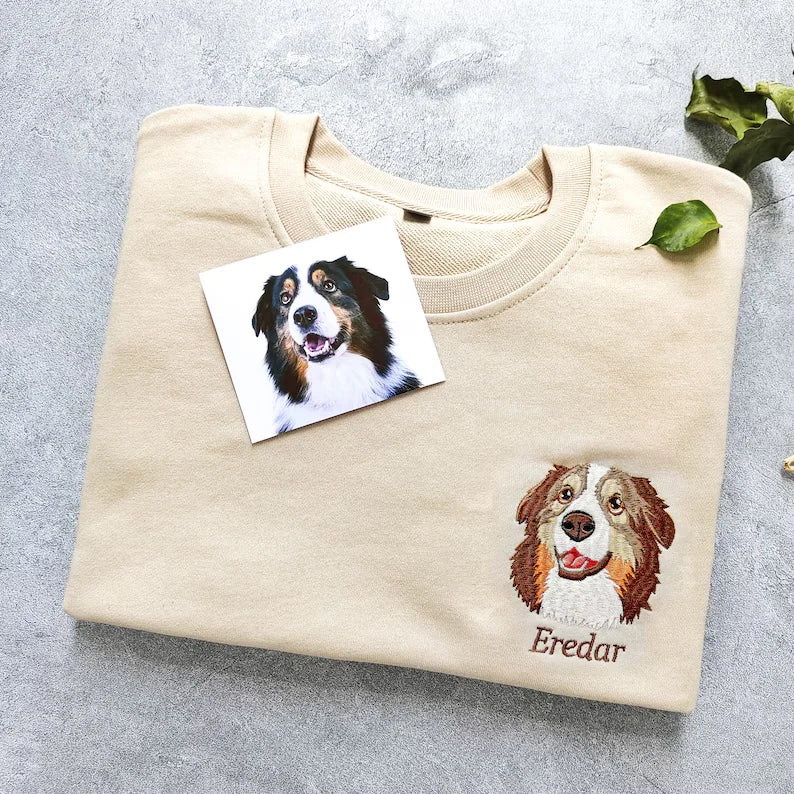 Women's Custom Dog Portrait Embroidered Sweatshirt Pullover
