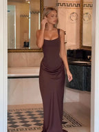 Women's Black Velvet Sheer Maxi Dress Mesh Patchwork Off-shoulder Waist Cinching