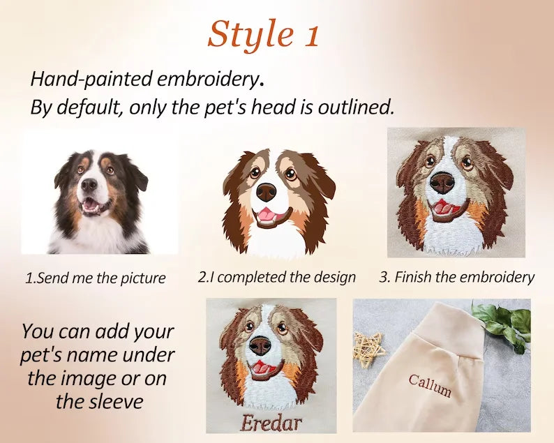 Women's Custom Dog Portrait Embroidered Sweatshirt Pullover