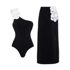 Women's 2 Piece Laser Flower Bandeau Bikini Set Push Up Swimsuit