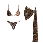 Women's 2 Piece Halter Bikini Set Printed Push Up Swimsuit With Mini Skirt