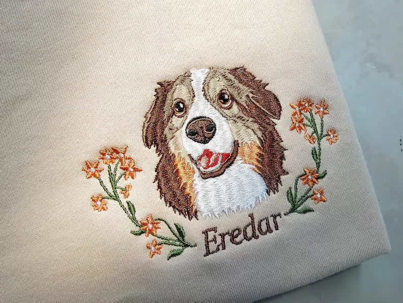 Women's Custom Dog Portrait Embroidered Sweatshirt Pullover