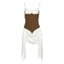 Women's Contrast Patchwork Pleated Sling Dress Sexy Sleeveless Off-shoulder Mini Gown