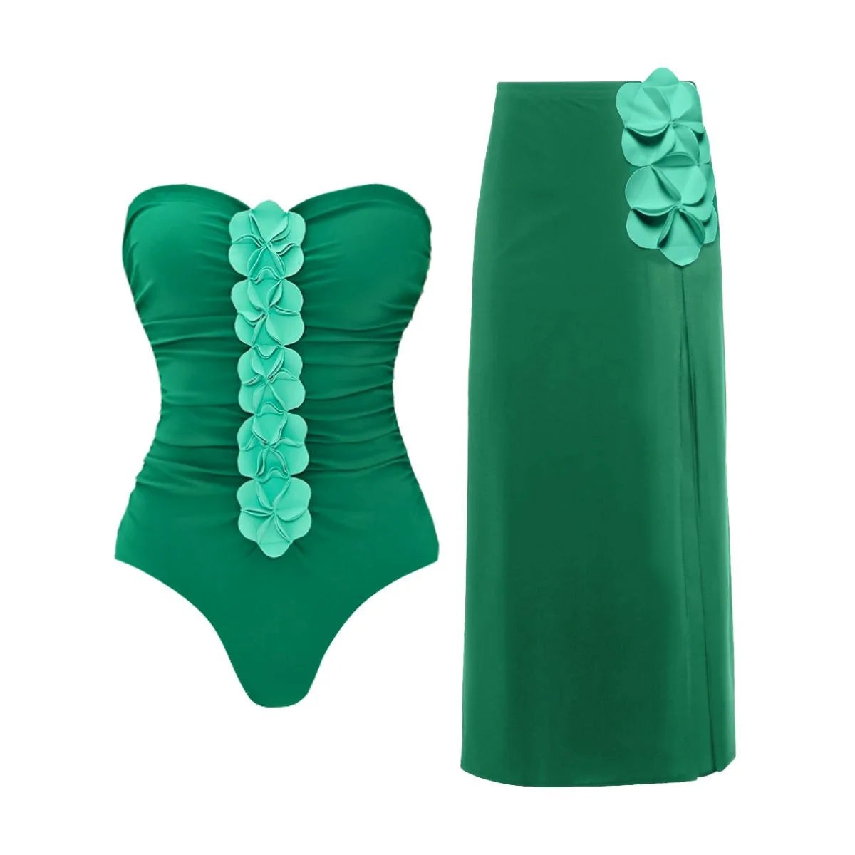 Women's 2 Piece Laser Flower Bandeau Bikini Set Push Up Swimsuit