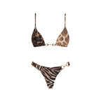 Women's 2 Piece Halter Bikini Set Printed Push Up Swimsuit With Mini Skirt