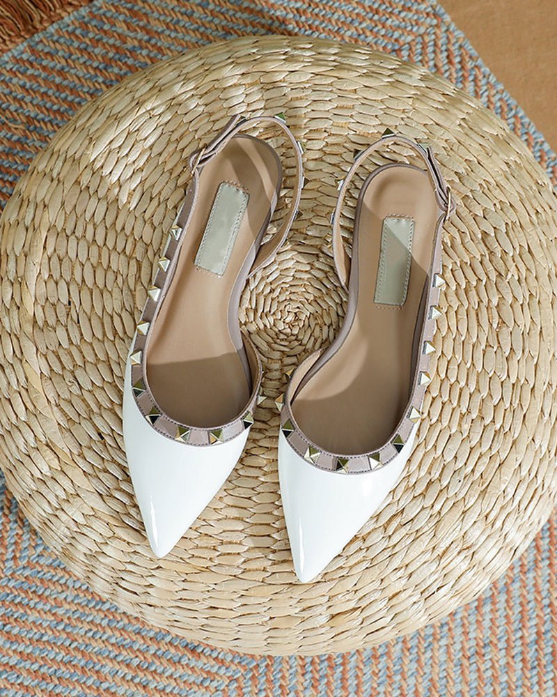Pointed Toe Studded Slingback Flat Sandals