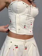 Women's Print Vest and Pleated Pants Set Lace Up