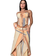 Women's Print Vest and Pleated Pants Set Lace Up