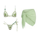 Beaded Print Halter Bikini Set High Leg Low Waist