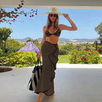 Women's 3 Piece Micro Bikini Set With Long Skirt Beachwear Cover Up
