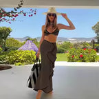 Women's 3 Piece Micro Bikini Set With Long Skirt Beachwear Cover Up