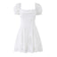 Women's Cotton Lace Embroidered Hollow Out Bubble Sleeve A-Line Mini Dress