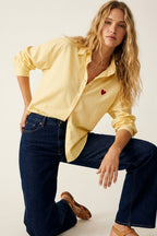 Yellow Button-Down Shirt with Heart Detail