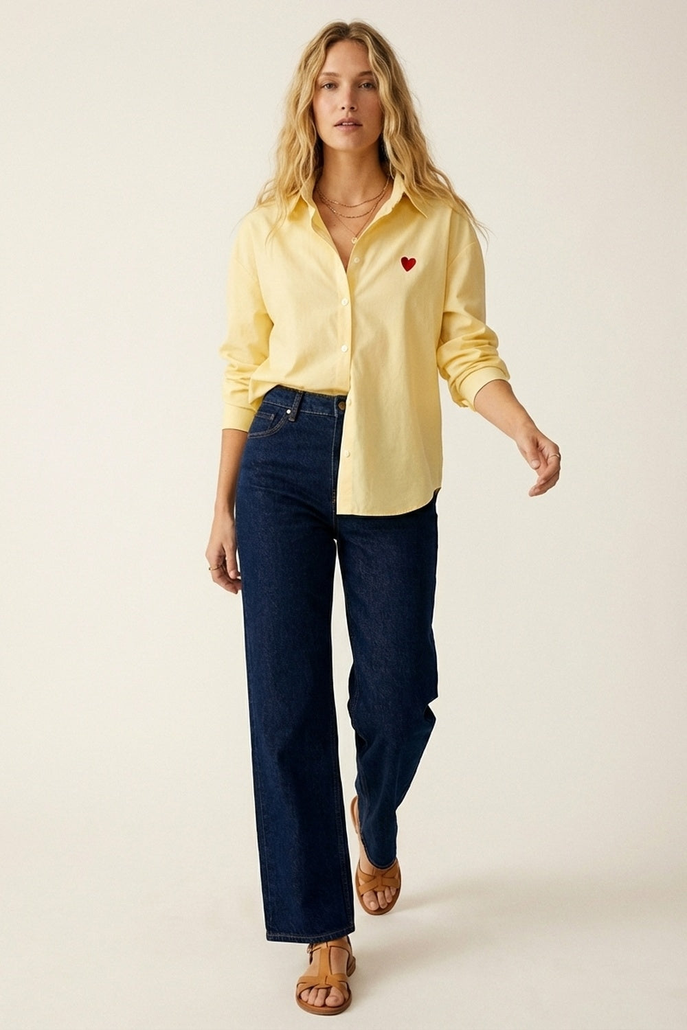 Yellow Button-Down Shirt with Heart Detail Secondary image