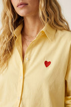 Yellow Button-Down Shirt with Heart Detail
