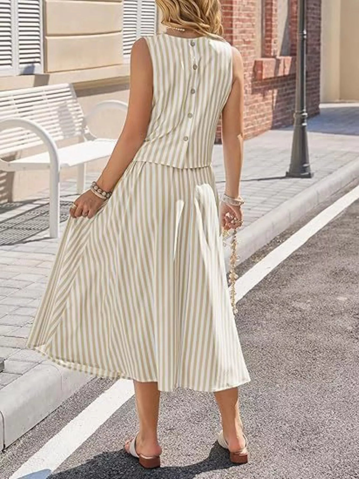 Striped Sleeveless Top and Midi Skirt Two-Piece Set - photo 8