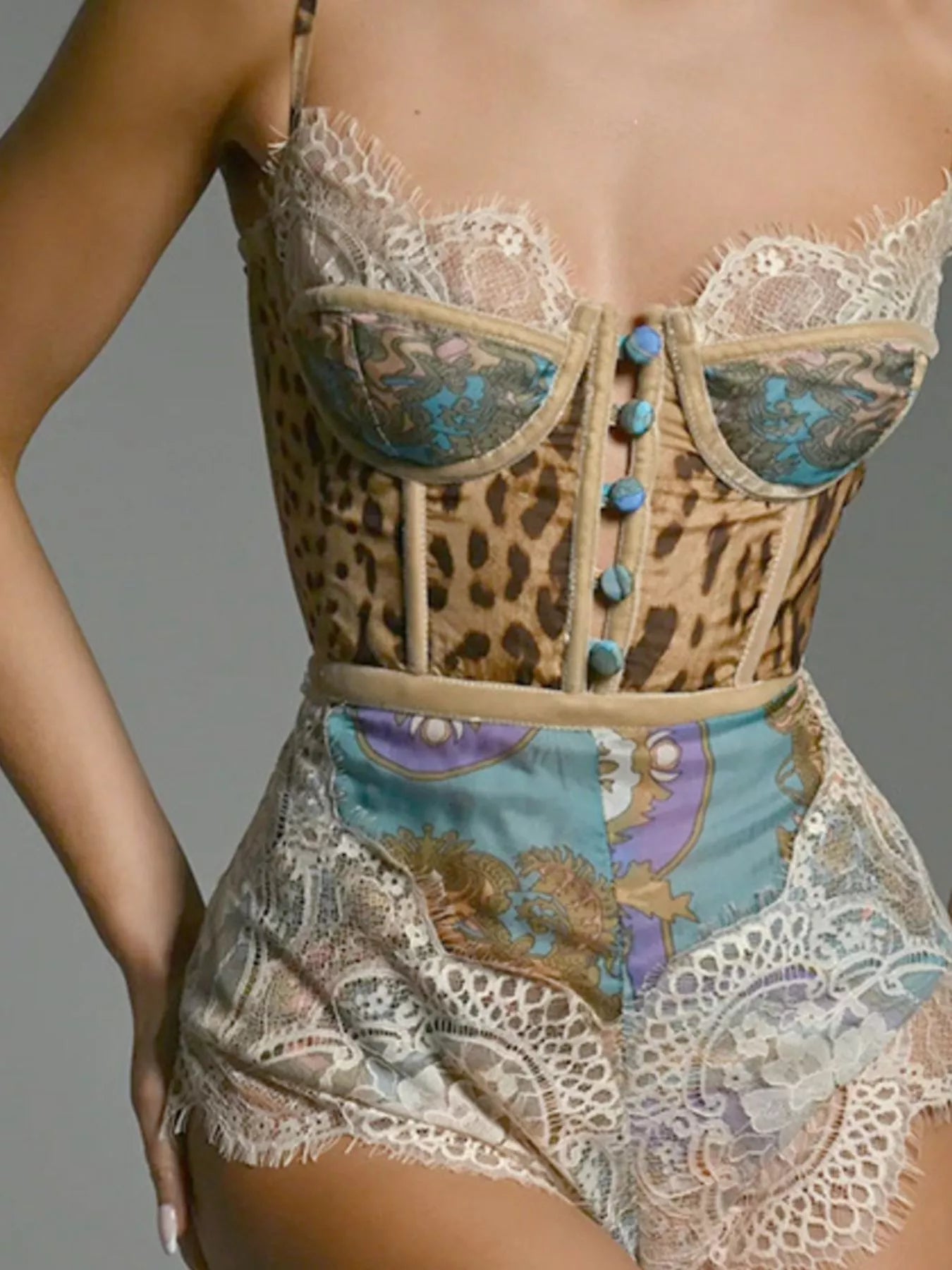 Leopard Print Lace Trim Romper Secondary image