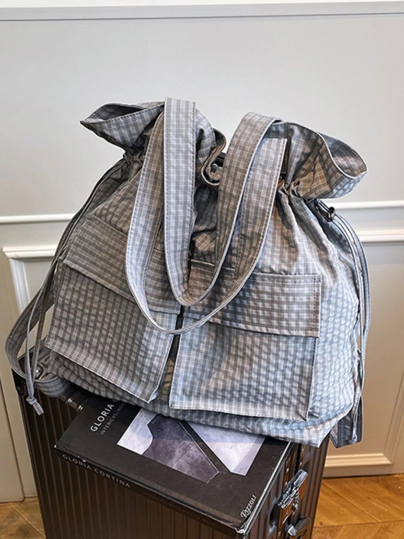 Convertible Plaid Drawstring Backpack Bag Secondary image