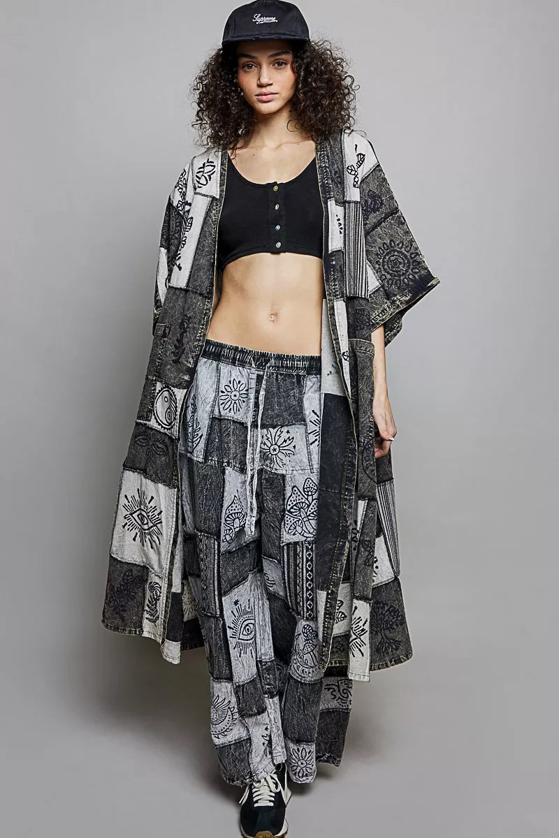 POL Open Front Printed Patchwork Longline Cardigan Secondary image