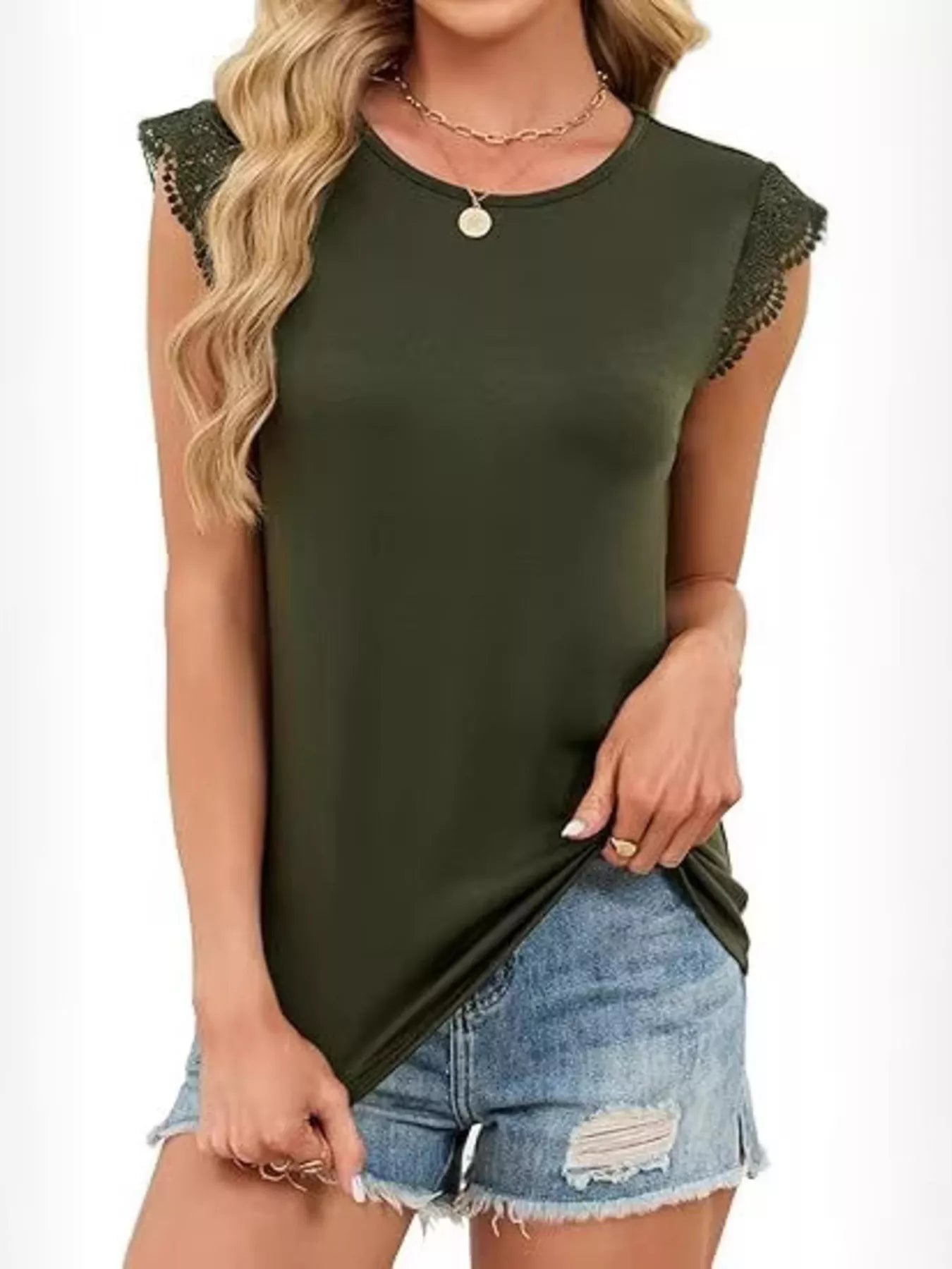 Lace Trim Round Neck Top Secondary image