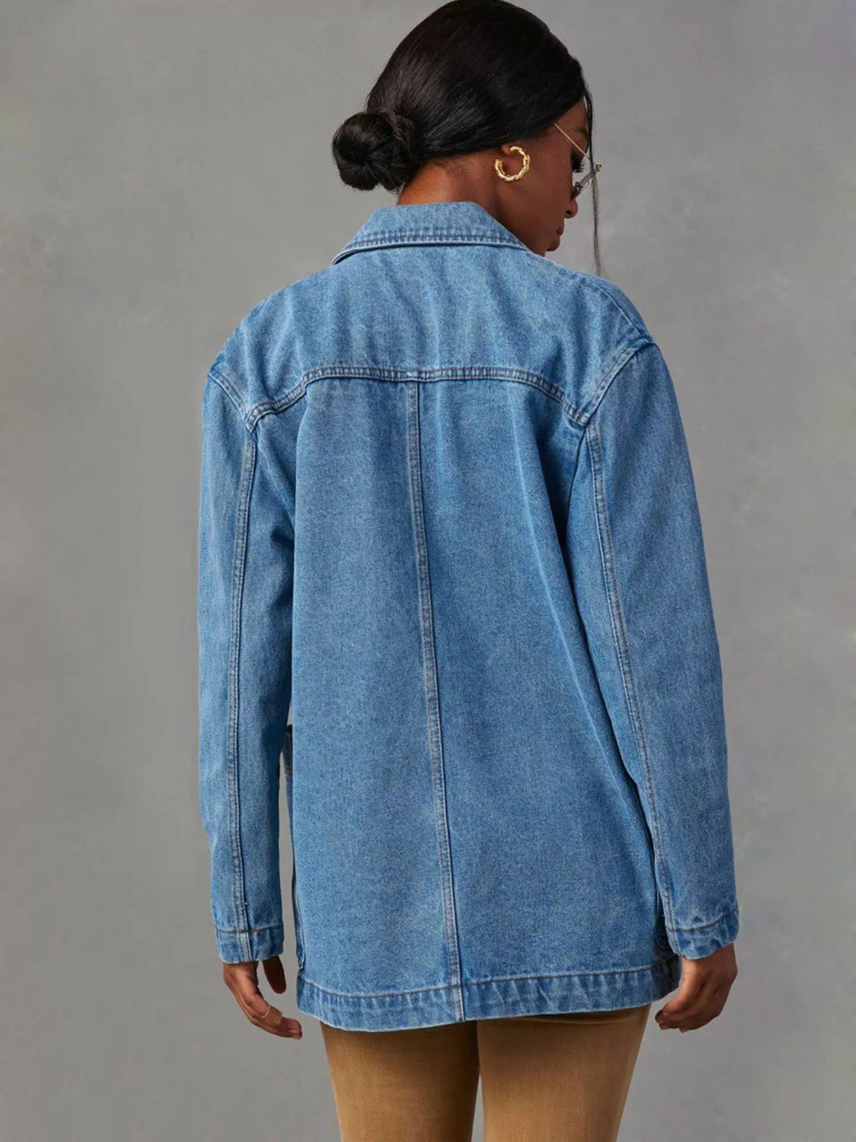 Classic Button Down Denim Blazer Jacket - photo 3